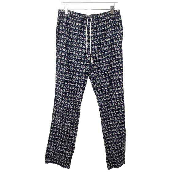 Vineyard Vines Flannel Pajama Pants Christmas Whales Santa Whale Mens Small Blue - Picture 1 of 9